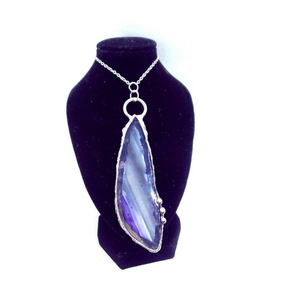 Purple agate crystal Necklace handmade